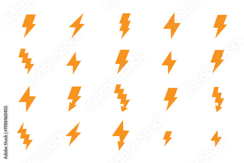 Lightning bolt emblem in circle. Energy symbol, power icon, electricity sign. Electric charge pictogram, thunder warning design. Thunderbolt simple logo, light flash, fast battery charger vector set.