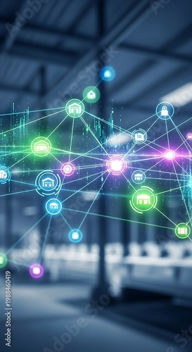 Connected World - Digital Network Overlay in Industrial Setting.