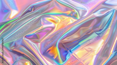 Holographic Fabric with Reflective Rainbow Colors and Crumpled Texture Futuristic Digital Art Abstract Modern Design