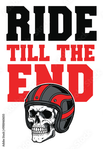 Ride till the end with a skull wearing a helmet design