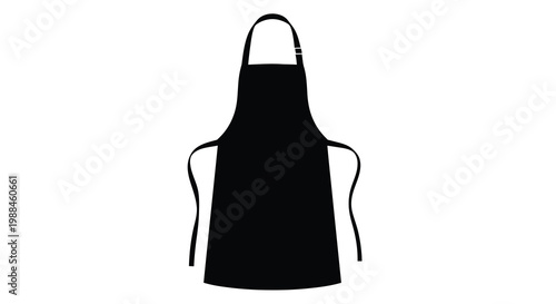 A stark silhouette of a black apron isolated on a plain white background showing its form