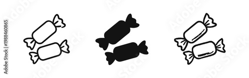 Candy Sweets Confectionery Icon Set - Outline, Solid, and Doodle Styles