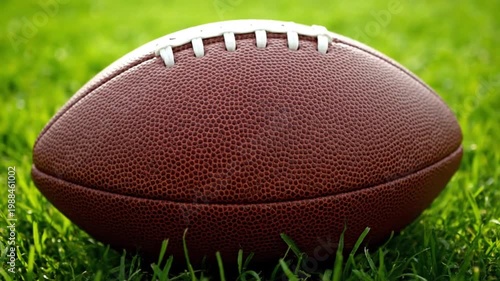 American football on green grass field.