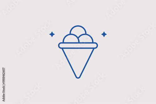 Triple scoop ice cream line icon for sweet desserts and summer treat menus. Delicious Vector Illustration for parlor signage and children's party catering.