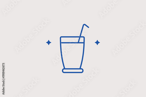 Glass of cold juice line icon for refreshing beverages and healthy party drinks. Fresh Vector Illustration for cafe menus and summer picnic catering guides.
