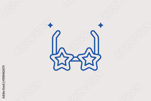 Star shaped sunglasses line icon for fun photo booth props and summer festivals. Playful Vector Illustration for celebrity gossip blogs and beach party accessories.
