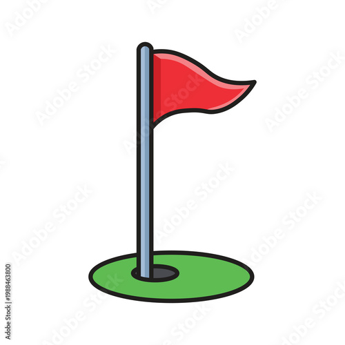 Golf Hole Flag on Green Flat Illustration for Sports Course Design