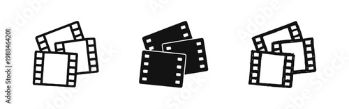 Movie Film Strip Icon Set, Cinema and Video Production Elements, Outline, Solid and Sketch Styles