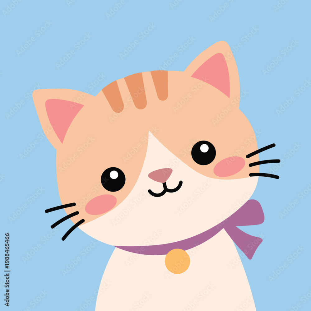 Fototapeta premium Cute Cat Face Cartoon Flat Illustration