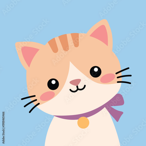 Cute Cat Face Cartoon Flat Illustration