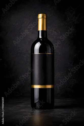 Premium wine cork and bottle flat lay