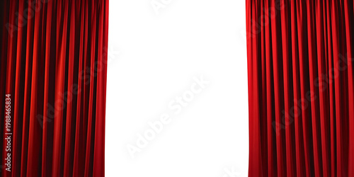 Red velvet curtains open revealing empty transparent stage for your design and creative projects. transparent png background