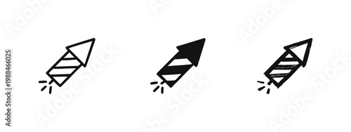 Firework Rocket Icon Set - Celebration Pyrotechnics in Three Styles for New Year and Festivals