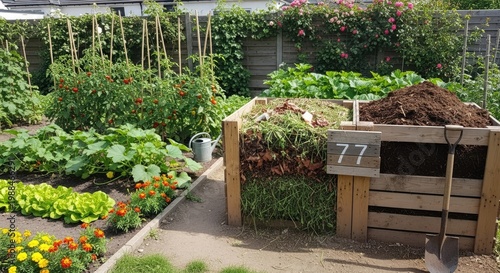 Compost Bin in Lush Garden Environment.