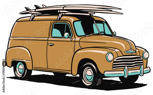 Car print design for t shirt print, poster, sticker, background and other uses. Surf legend. Beach road graphic print. Summer vibes. Surf club