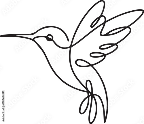 One continuous line drawing of cute hummingbird for company business logo identity. Little beauty bird mascot concept. one line Icon drawing