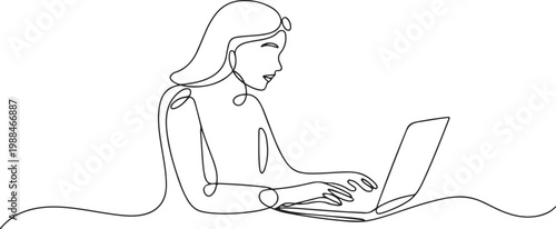 women with laptop continuous one line drawing. one line Icon drawing