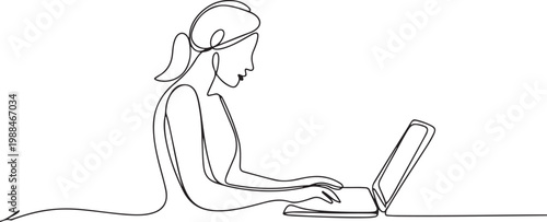 women with laptop continuous one line drawing. one line Icon drawing