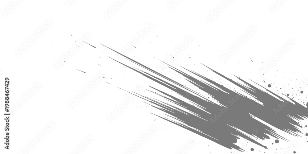 Naklejka premium Dynamic black ink streaks slashing diagonally across a white background, with splatter accents and a bold, abstract, high-energy brushstroke style vector design.