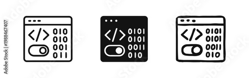Web Programming and Binary Code Browser Icon Set in Outline, Solid, and Hand-Drawn Styles for Developers