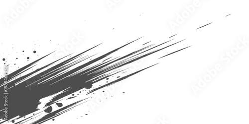 Photos Dynamic black ink streaks slashing diagonally across a white background, with splatter accents and a bold, abstract, high-energy brushstroke style vector design