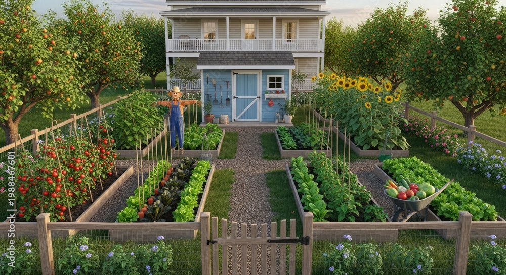 Obraz premium Woman standing in a home garden.