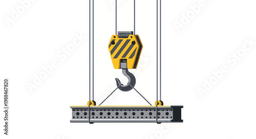 Industrial crane hook lifting a heavy steel beam isolated on white background