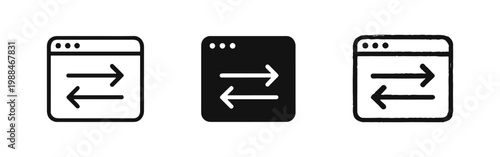 Browser Data Transfer Exchange Arrows Icon Set in Outline, Solid, and Hand-Drawn Styles for Synchronization