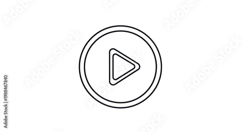 Minimalist black outline of a video play button icon on a white background