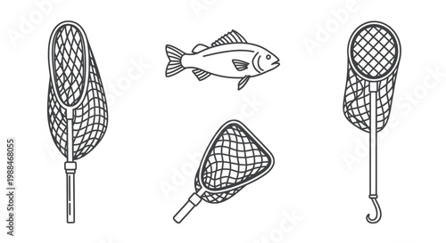 Fishing nets and a fish illustration