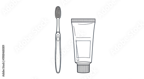 Minimalist outline illustration of a toothbrush and toothpaste tube