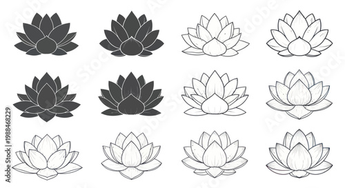 Collection of lotus flower illustrations in various styles