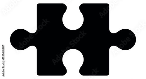 Solid black puzzle piece with classic interlocking design two tabs and two sockets. Minimalist flat style symbolizing teamwork problem solving and integration. Ideal for UI design or branding.