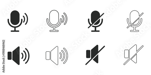Microphone and speaker icons on white background for audio concepts