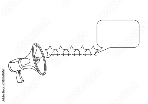 Megaphone with speech bubble containing five stars illustration Vector