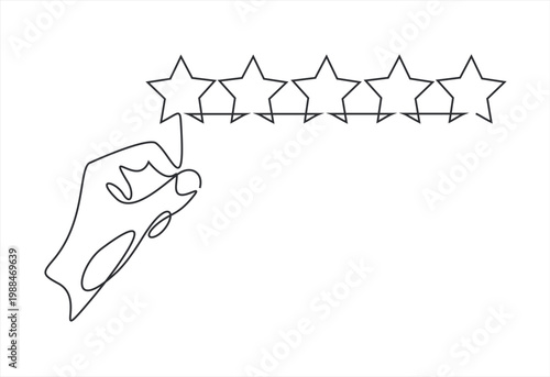 Illustration of a hand holding a star, made in one continuous line. Minimalist success and rating drawing with a black stroke on a white background, vector illustration.