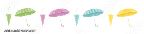 カラフルな傘のセット：水玉模様（開いた状態・閉じた状態）