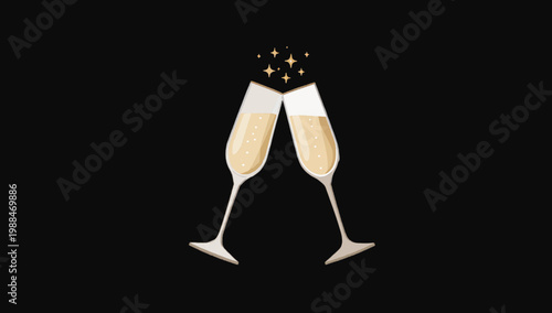 Two Champagne Glasses Toasting for Wedding and Anniversary Celebration