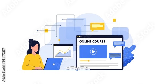 Woman engaged in online course education.