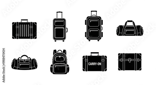 Collection of various luggage and travel bags in silhouette.