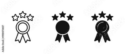Star Award Ribbon Icon Set for Excellence and Performance in Three Styles