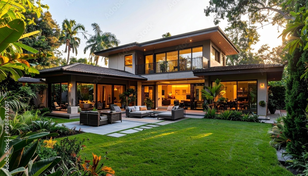 Fototapeta premium Modern house with lush garden