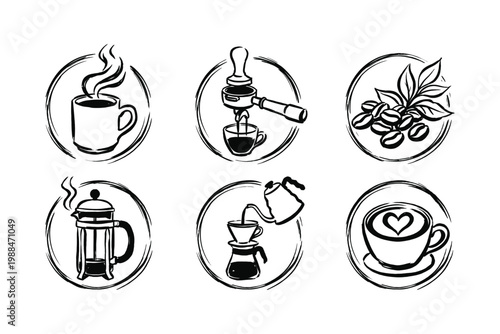 Hand Drawn Coffee Icons Set in Sketch Style