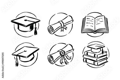 Hand Drawn Graduation and Education Icon Set in Sketch Style