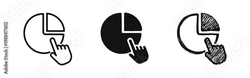 Hand clicking pie chart icon set, data analysis and selection concept