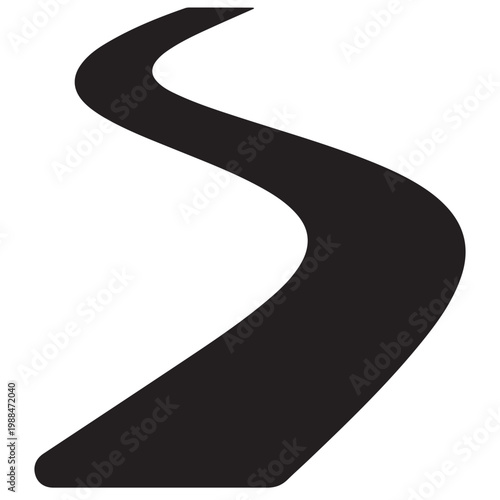 Winding road silhouette icon leading into the distance for journey and path concepts