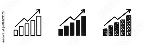 Foto Growing bar chart with upward arrow icon set, success and progress symbol