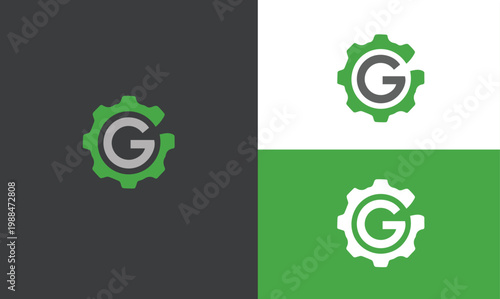 A green and gray gear logo with a G inside