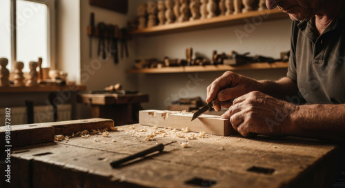 Skilled Black Forest Woodcarver's Hands Intricately Shaping Local Timber in Authentic Artisan Workshop
