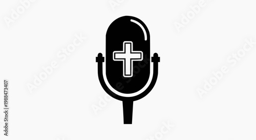Vintage Microphone Icon with Christian Cross for Gospel Radio